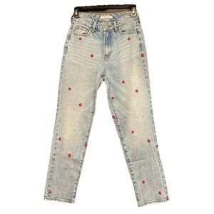 PacSun Women's Daisy Flower Embroidered Mom Jeans Light Blue Denim Size 24
